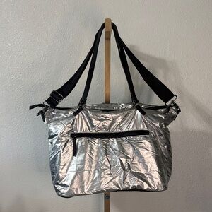 NEW-Steve Madden BTAO large silver satchel with detachable cross-body strap